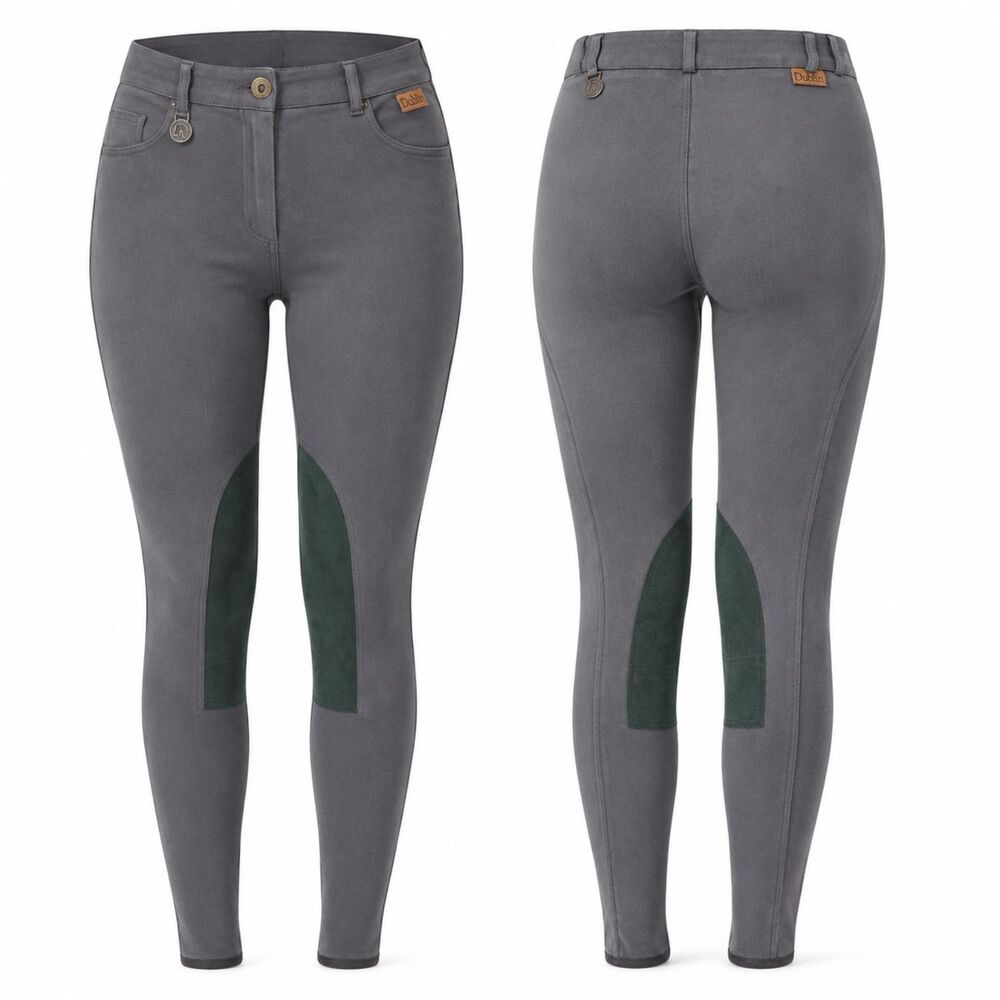 Dublin Cottons Gray Riding Breeches – Knee Patch Equestrian Pants – Size 32 Long